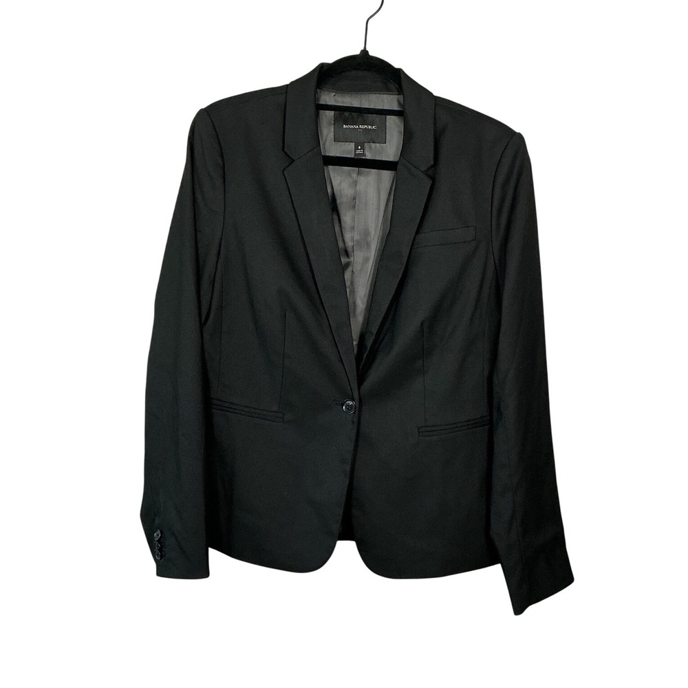 Banana Republic Womens Black Single Button Notched Lapel Blazer Size 8